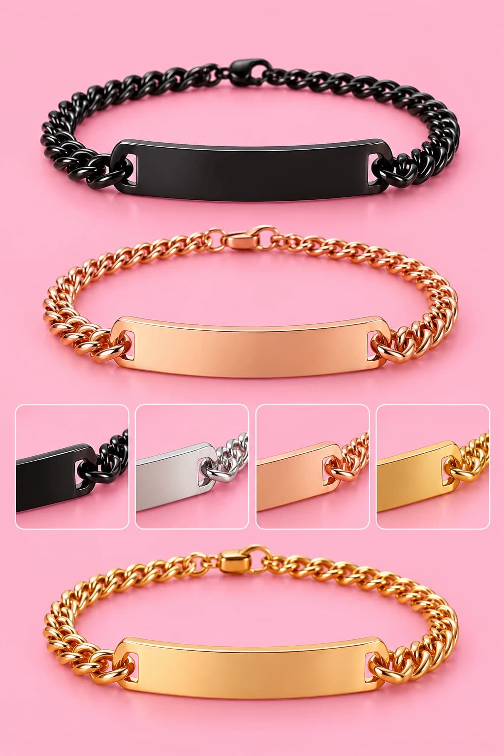 Pulseira Aço Inox Plaquinha Personalizada Gravada à Laser - nome / frase / data