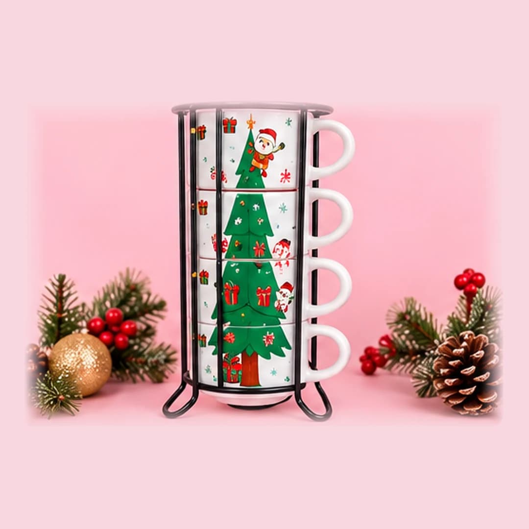 Jogo De Xícaras 4 Peças 200ml Porcelana Branca | Personalizada - Natal - SEM SUPORTE