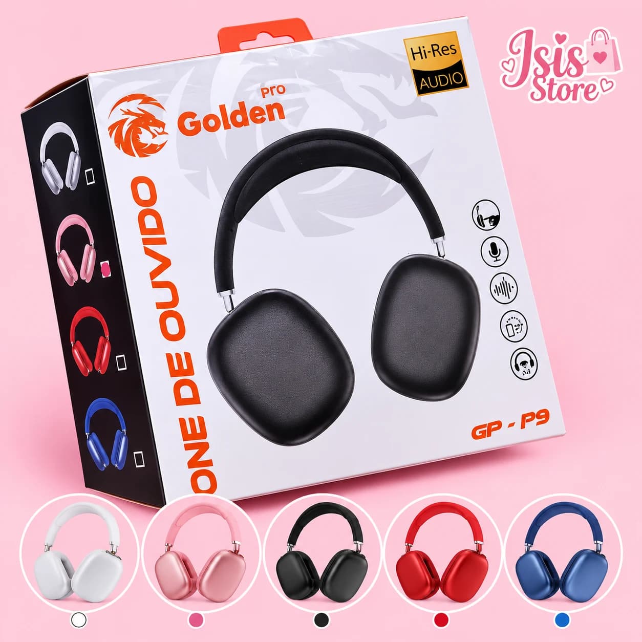 Fone de Ouvido Bluetooth Golden Pro GP-P9 – Sem Fio, Estilo Premium