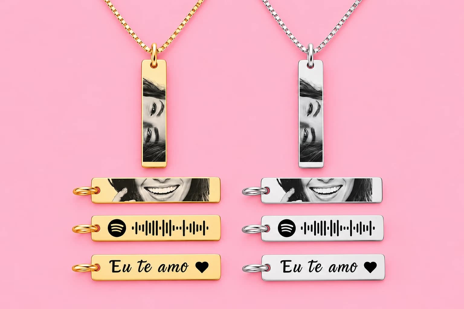 Colar Medalha Retangular Personalizado à Laser - Personalize Como Quiser - Prata ou Banhado a Ouro